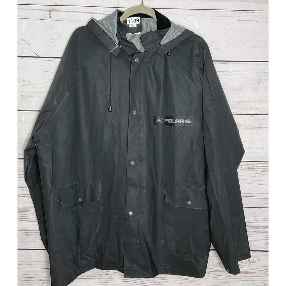 Vintage Polaris Men’s XL Raincoat Waterproof Jacket Black Hooded 100% Polyvinyl